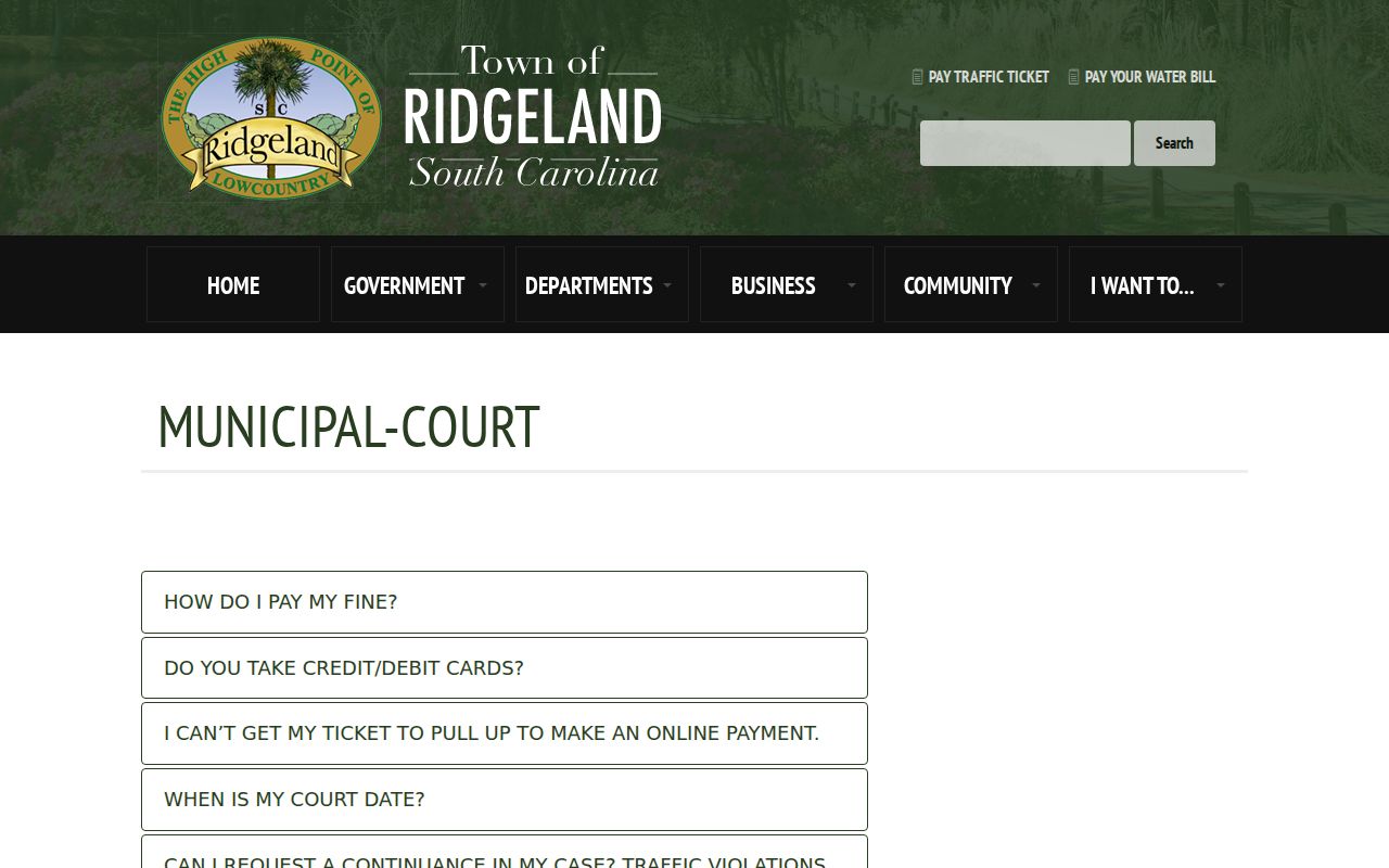 Ridgeland warrant records municipal ticket payment instructions and fee