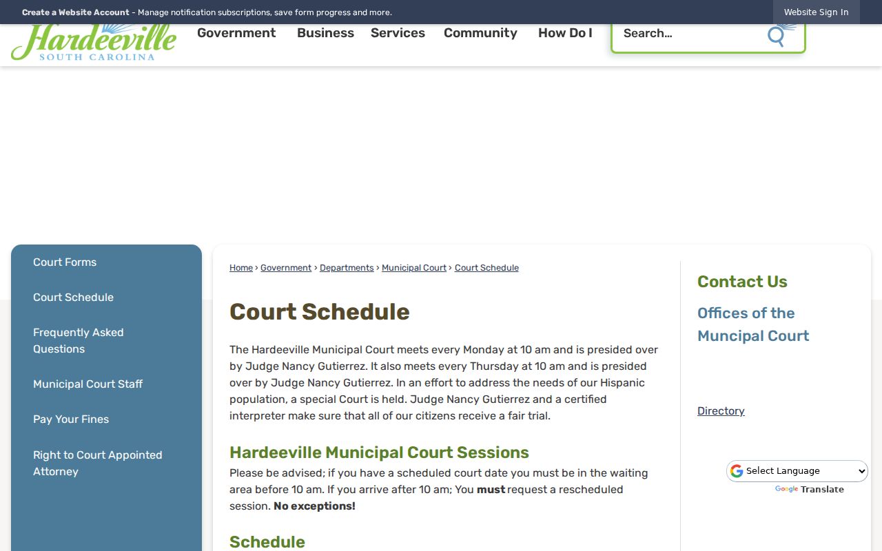Hardeeville Jasper County municipal court schedule and warrant session information