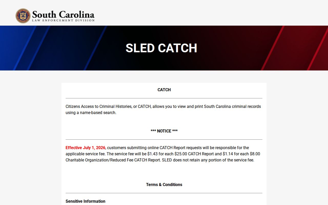 Jasper County warrant search notice that SLED CATCH excludes wanted-person information