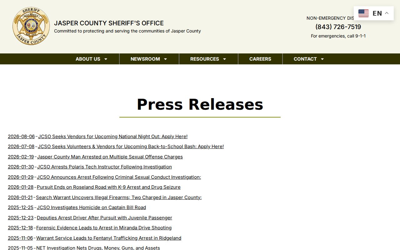 Jasper County Sheriff's Office public warrant activity archive