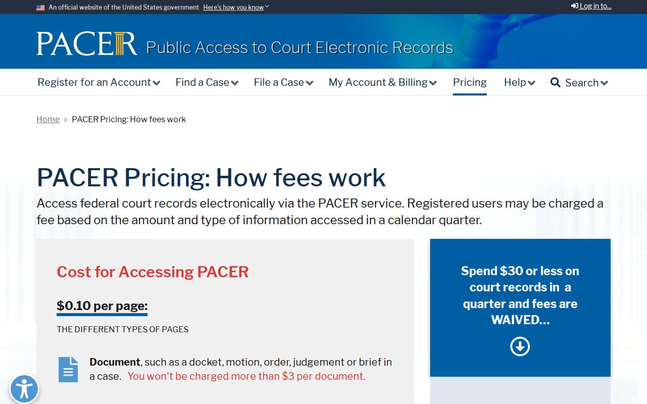 Jasper County arrest warrant federal PACER public docket fee information